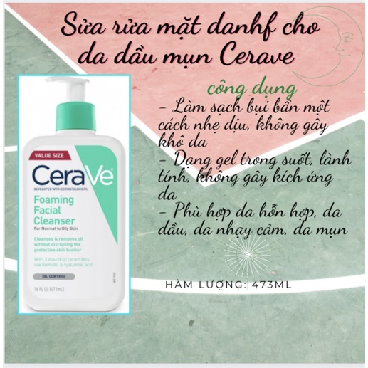 Sữa Rửa Mặt Cerave Foaming Facial Cleanser Dành Cho Da Dầu, Da Khô