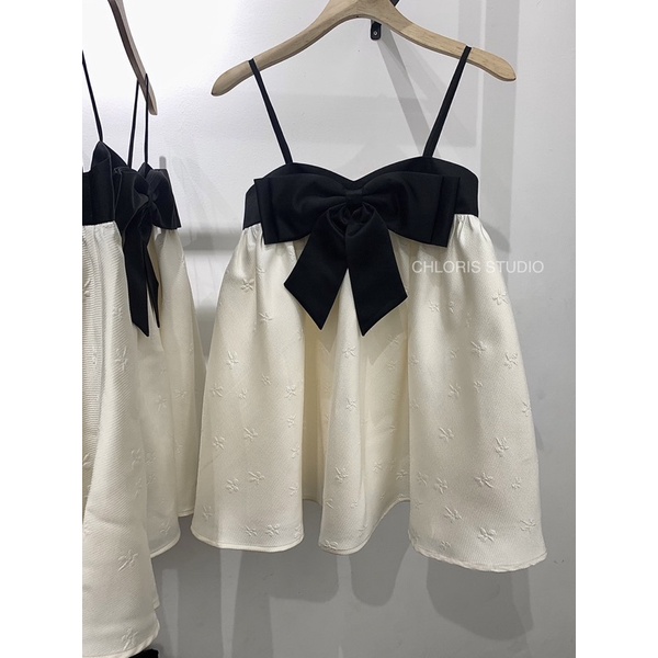 Set bộ nữ áo hai dây nơ baby doll kèm quần vải taffeta gấm CHERLIN BABY - CHLORIS