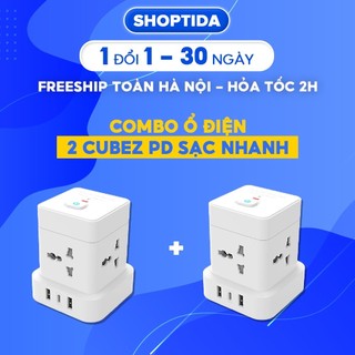 Combo 2 ổ cắm điện đa năng sạc nhanh cubez pd 20w , 2 cổng usb 1 cổng typec tối đa 20w, 4 ổ điện chịu tải 2500w