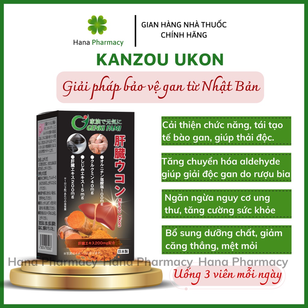 Viên uống KANZOU UKON bổ gan, tăng cường chức năng gan, mát gan đẹp da, tái tạo tế bào gan, giải độc gan