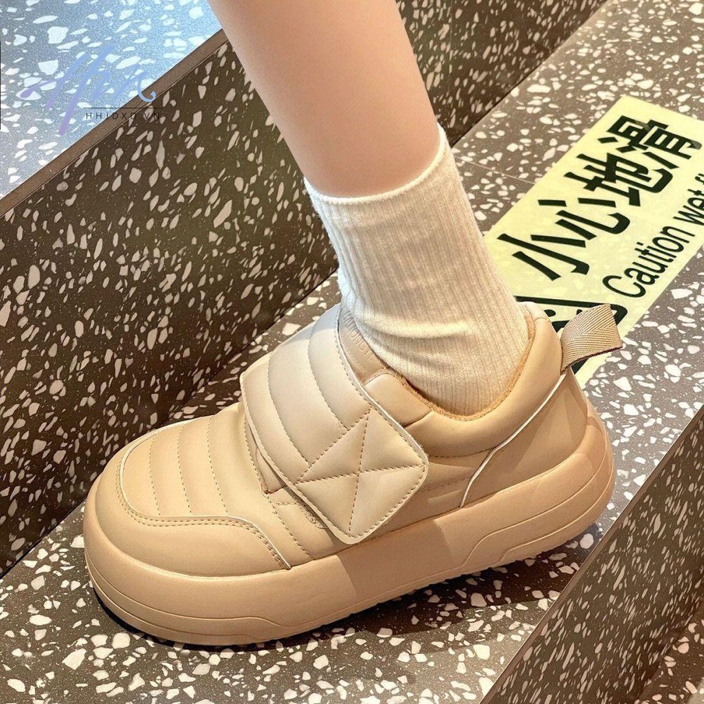 Giày Bánh Mì Khóa Dán Đế Dày Tăng Chiều Cao Mũi Tròn Bằng Lông Cừu Sữa Fufu Dễ Thương Thời Trang Thu Đông 2022 Mới Dành Cho