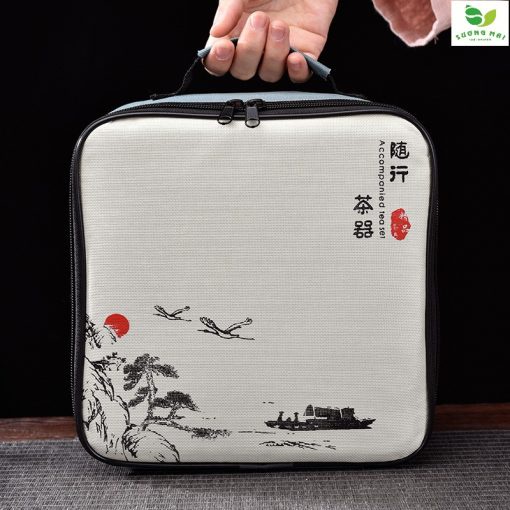 Bộ Ấm Chén Uống Trà Kèm Khay Có Túi Đựng Xách Tay Tiện Lợi Thiết Kế Sang Trọng Làm Quà Biếu Tặng
