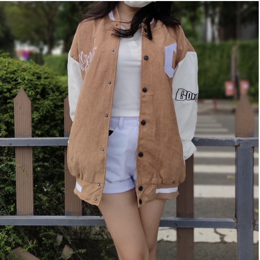 Áo khoác BOMBER nhung tăm form rộng 2 lớp(hình thật)chất siêu đẹp