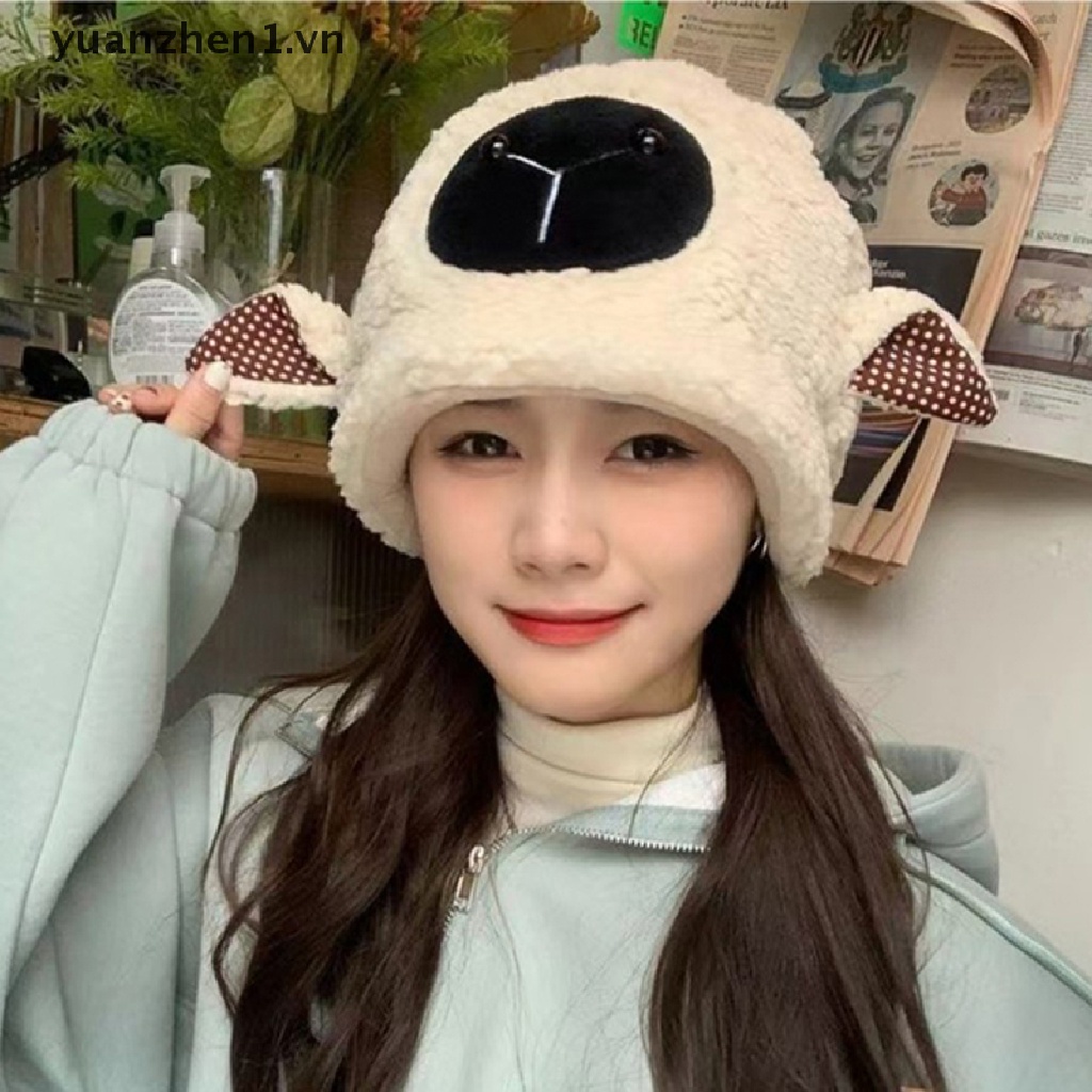 Mũ beanie Lông Cừu Nhân Tạo Giữ Ấm Mùa Đông Kiểu Dáng Hoạt Hình Dễ Thương Dành Cho Nữ