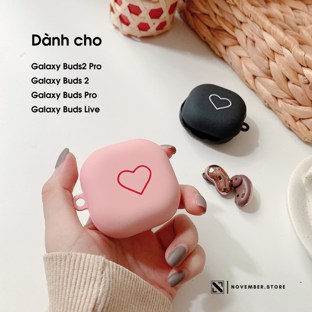 Ốp case cho Galaxy Buds2 Pro / Buds 2 / Buds FE / Buds Pro / Buds Live hình trái tim - Tặng kèm móc treo