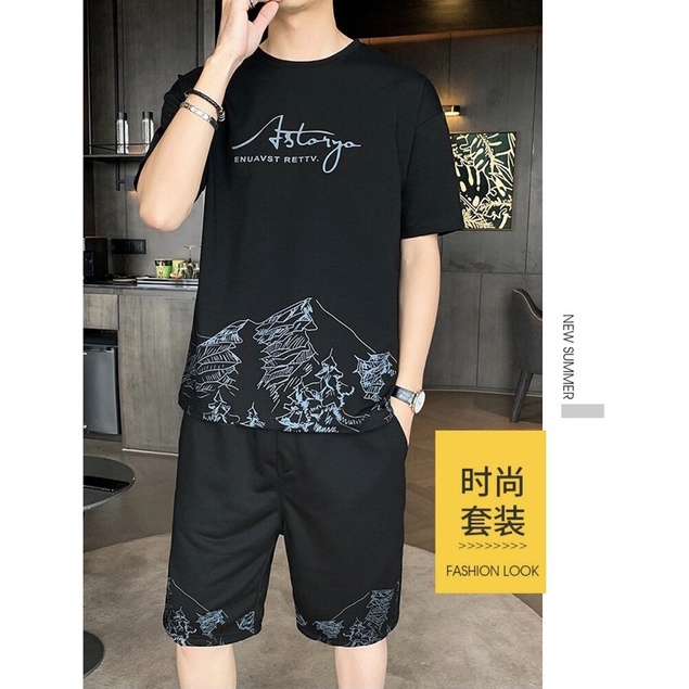 Quần áo Bộ thể thao Nam - quần áo ngắn tay, cọc tay hình núi phong cách, chất thun mát co giãn. Mã HT-02