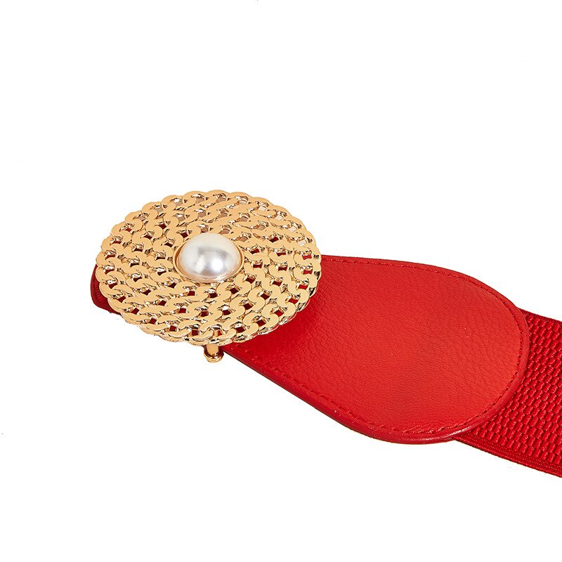 Thắt Lưng Bản Rộng Co Giãn Có Khóa Vuông Đính Ngọc Trai Phong Cách Âu Mỹ Cổ Điển Cho Nữ
