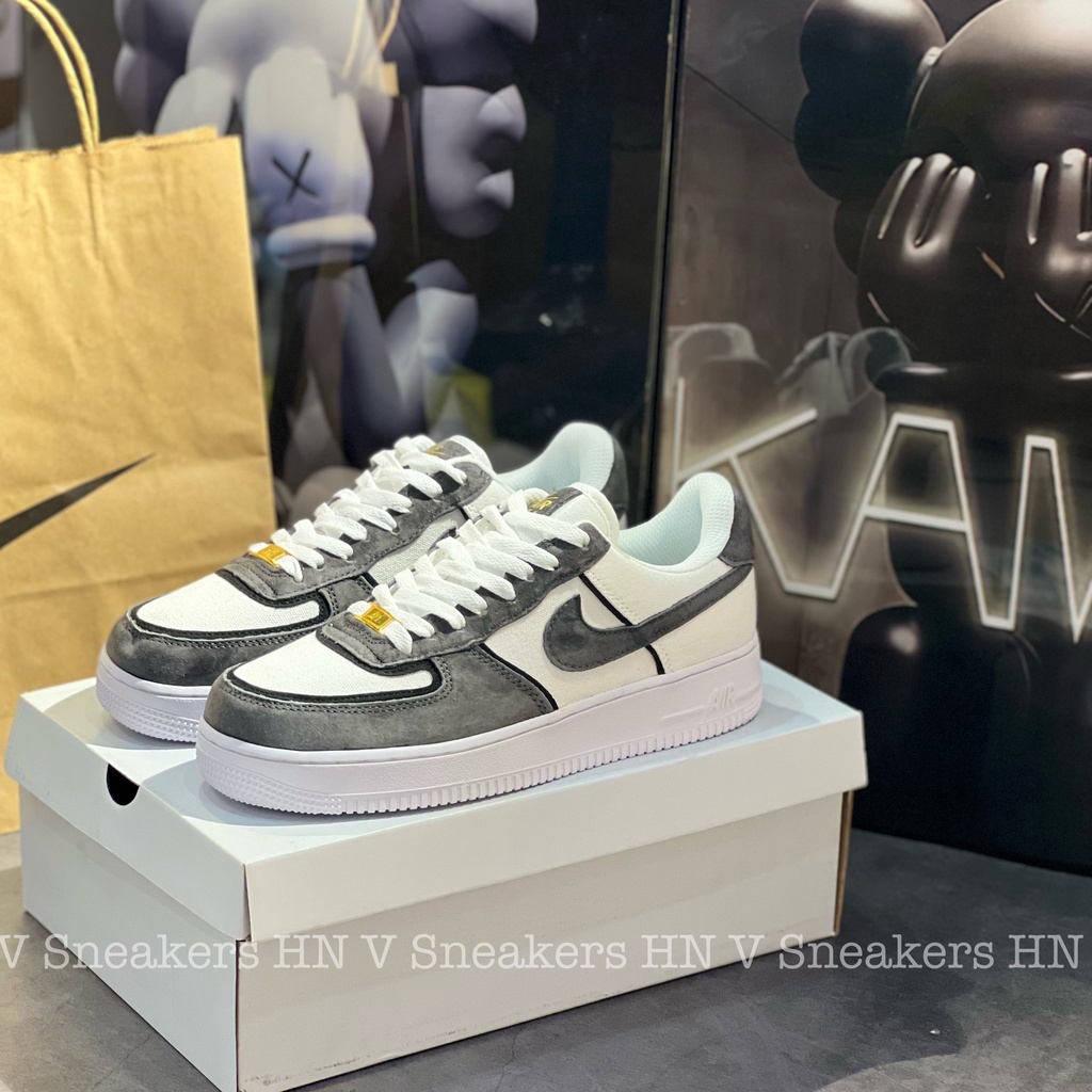 Giày Af1 Xám Lông Chuột Nam Nữ Cao Cấp Giày Af1 Custom Xám Canvas Nguyên Bản Giày Air Force Xám Trắng Da Lộn