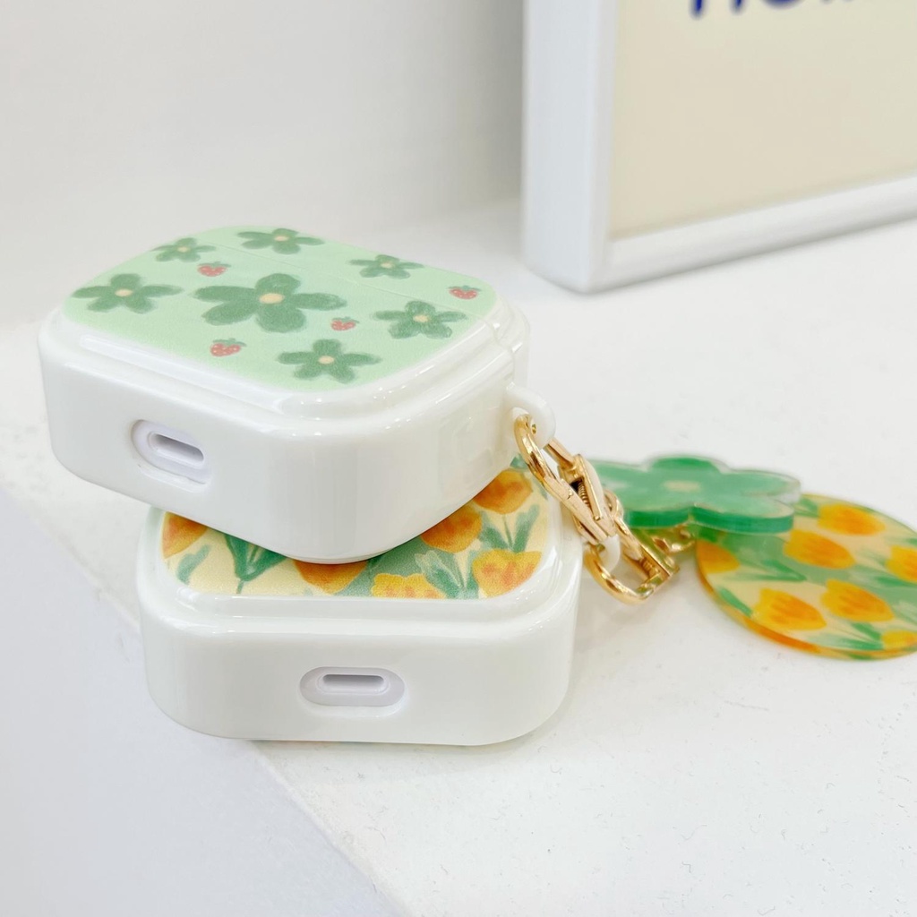 Vỏ Bảo Vệ Hộp Sạc Tai Nghe Bluetooth Không Dây AirPods 1 / 2 Pro 3 2021 Bằng Tpu Silicone Mềm Hình Hoa Tulip Màu Vàng / Xanh Lá