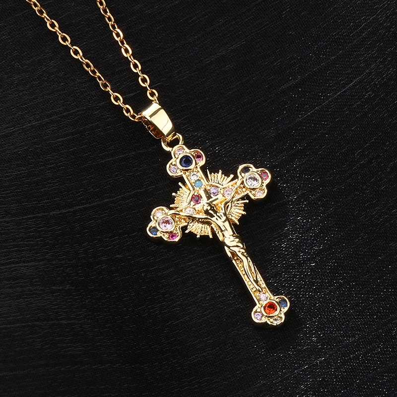 ❤zheting❤Colorful Cross Necklace Women's Clavicle Chain