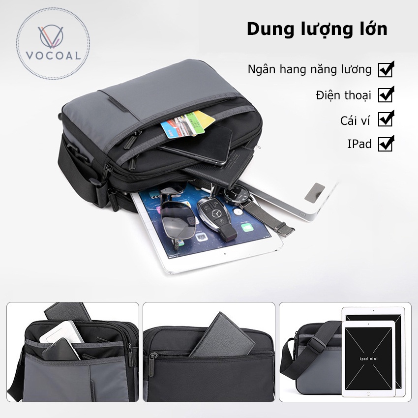 Vocoal Túi đeo chéo nam vải Polyester bền bỉ phong cách unisex Hàn Quốc