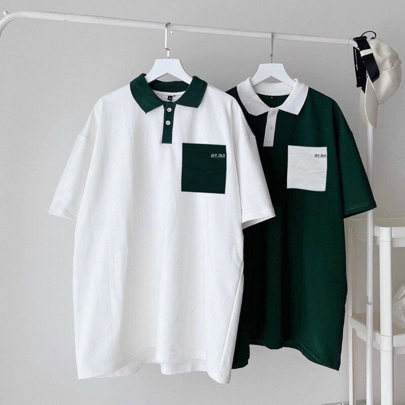 Áo thun Polo nam nữ có Túi chữ Hàn Unisex