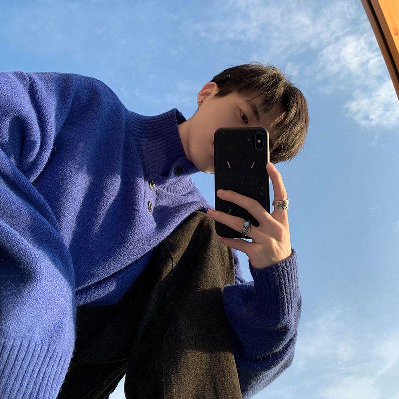 Áo Sweater Cổ Polo Dáng Rộng Màu Trơn Cài Nút Thời Trang Mùa Thu Cho Các Cặp Đôi