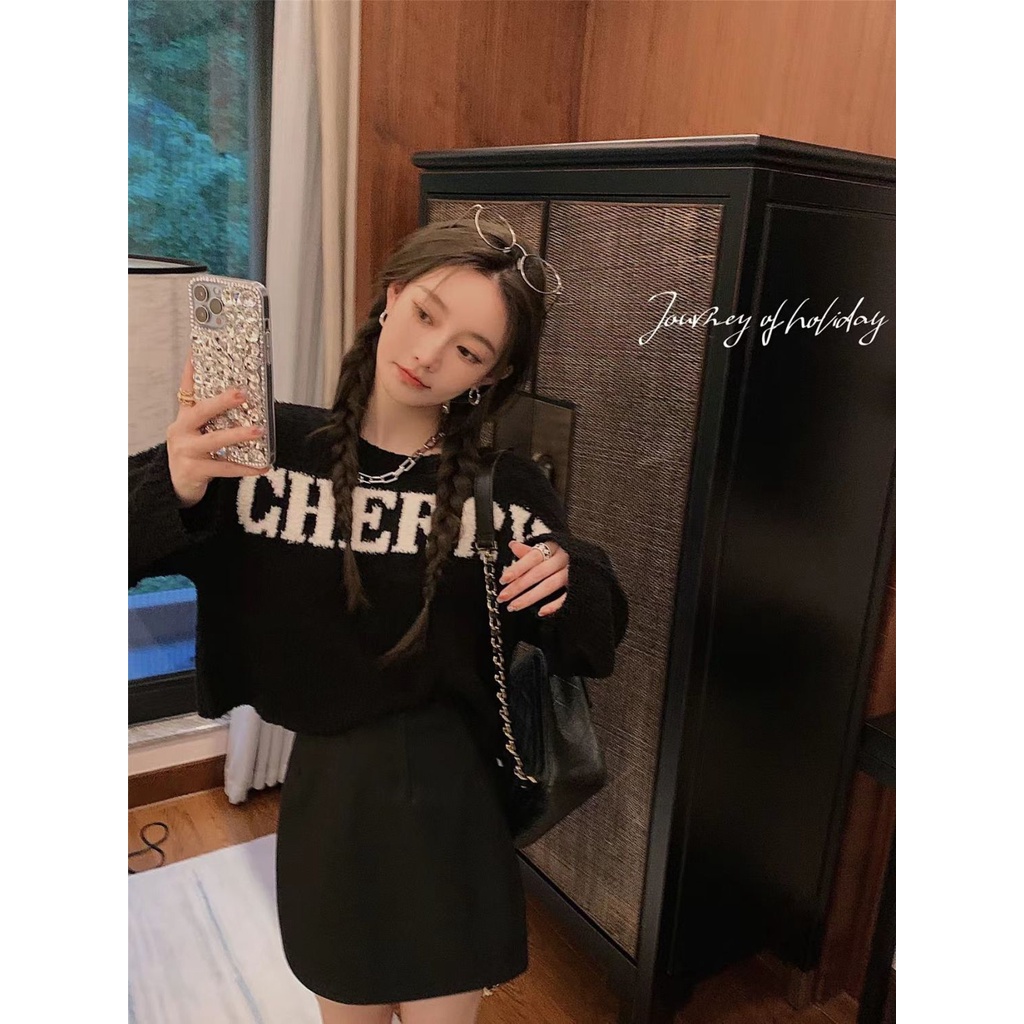 Jiashucheng Áo Sweater Tay Dài In Chữ Màu Sắc Tương Phản Thời Trang Mùa Thu Cho Nữ