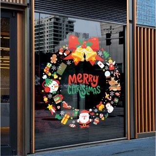 Decal trang trí Noel hít tĩnh điện - Vòng tròn hoa Noel