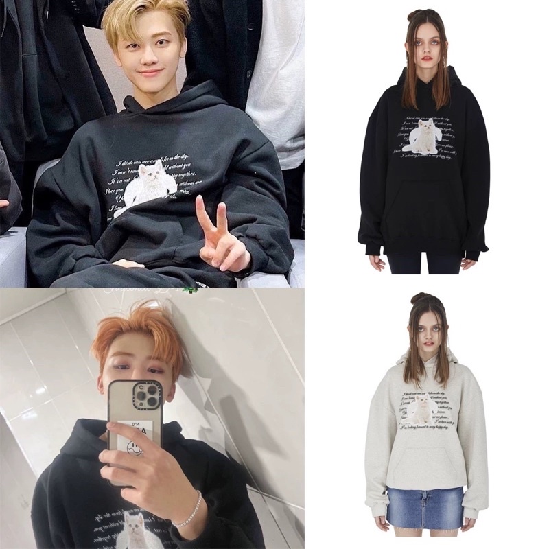 Áo hoodie brand Hàn in hình mèo Itzavibe giống Jeno & Jaemin NCT
