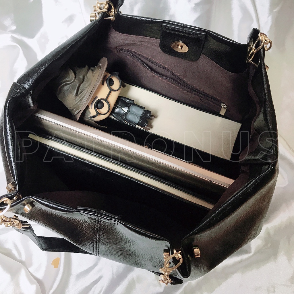 Túi tote da mềm Patronus túi xách đựng A4 và laptop, chất liệu da PU mềm kiểu dáng basic quai dây xích cách điệu | BigBuy360 - bigbuy360.vn