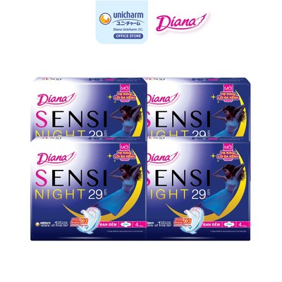 Bộ 4 gói băng vệ sinh Diana Sensi Night ban đêm 29cm 4 miếng/gói
