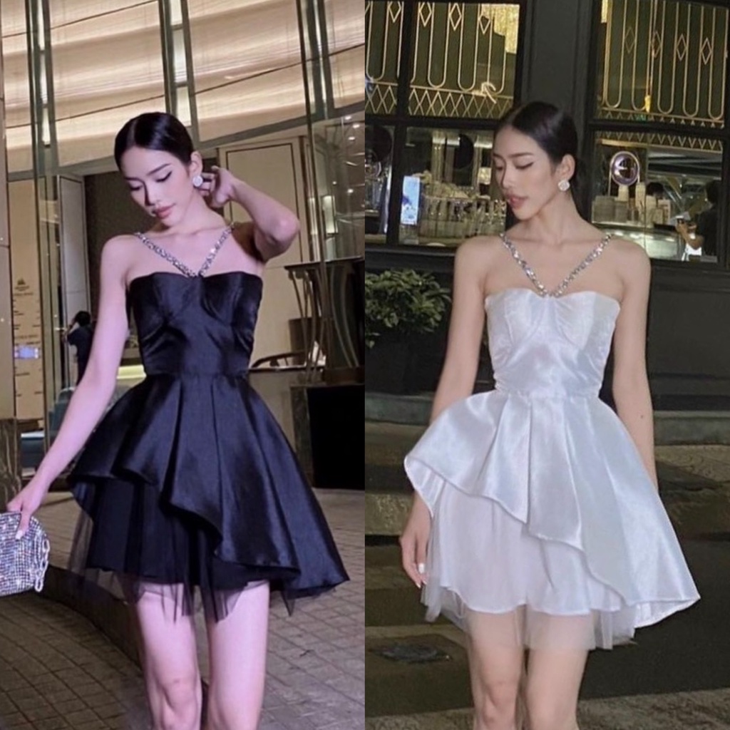 ĐẦM CÚP NGỰC CHÉO DÂY CỔ ĐÁ PHỐI LƯỚI