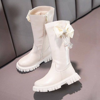 Giày bốt cao cổ đính nơ siêu xinh chất da cao cấp cho bé gái[có ảnh thật]