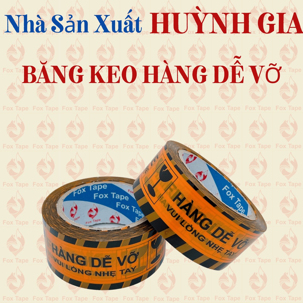 Combo 4 cây Băng Keo Hàng Dễ Vỡ 4 màu vàng đen, cam đen, lá đen, trắng đỏ đóng gói hàng hoá