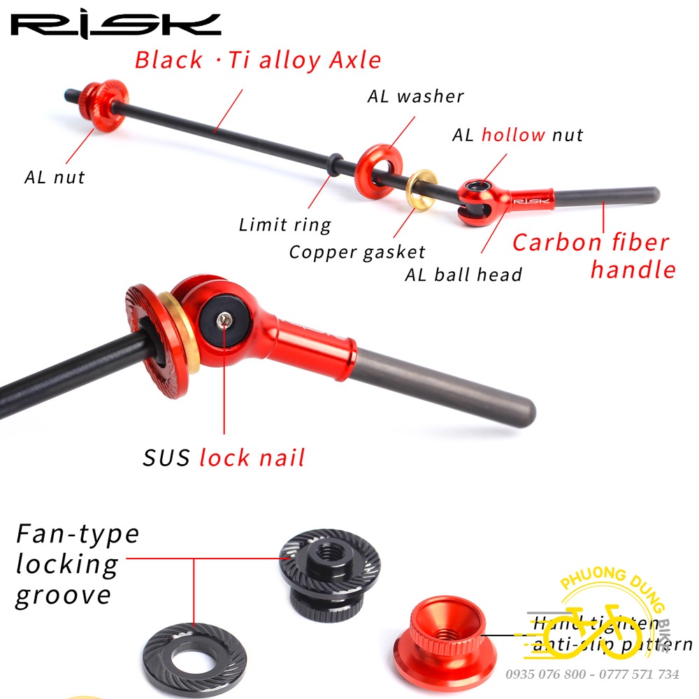 Cặp ti kẹp moay ơ Hub xe đạp Carbon RISK