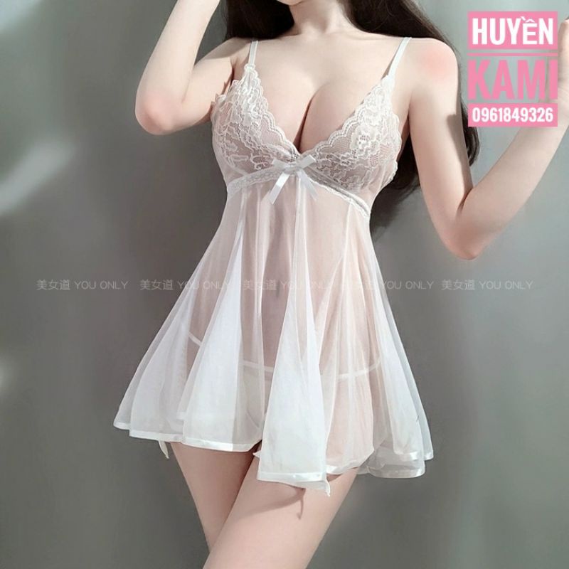 Váy ngủ ren sexy buộc dây nơ lưng
