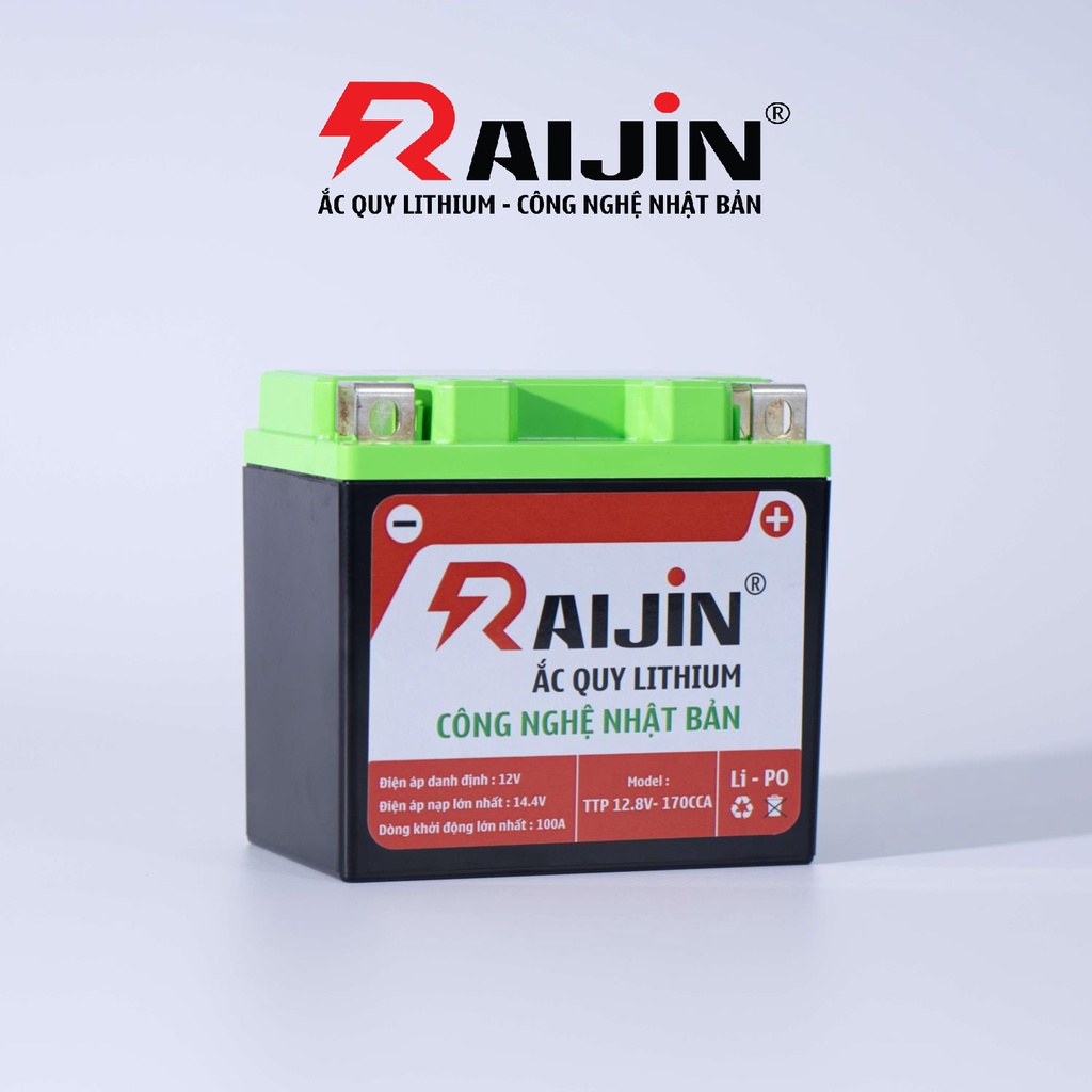 Bộ bình ắc quy xe máy lithium RAIJIN Standard size S M L công nghệ Nhật Bản điện áp 12v 4ah-6ah-7ah
