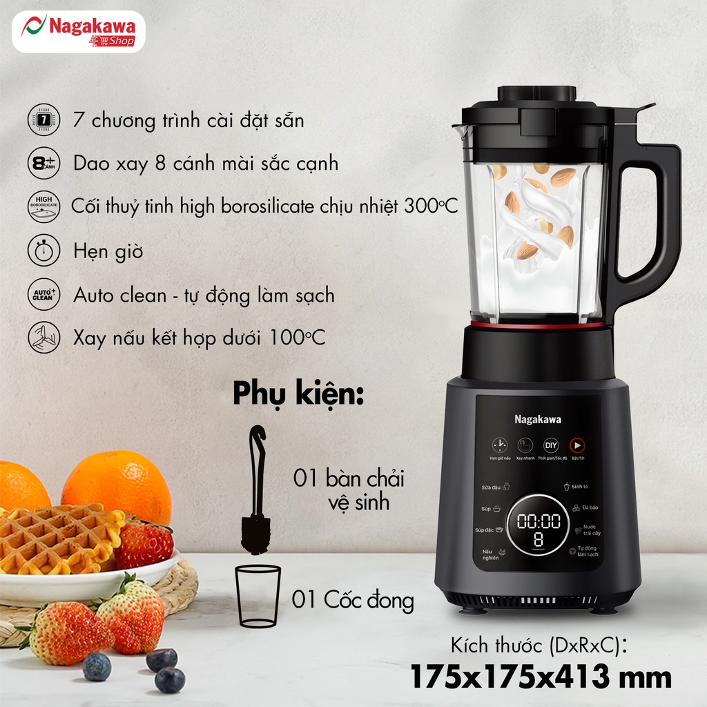 Máy làm sữa hạt đa năng NAG0824 Nagakawa - máy xay sinh tố - máy bào đá NAG0824 (1,2L - 1200W) - Bảo hành 12 tháng