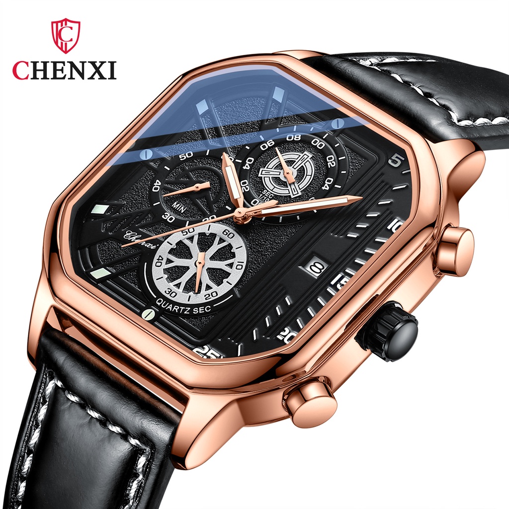 Đồng Hồ Mặt Vuông Chenxi Giả Cơ Chạy Full 6 Kim Quai Da Cao Cấp Kiểu Dáng Sang Trọng - Thẻ Bảo Hành + Quà Tặng( CX-094 )