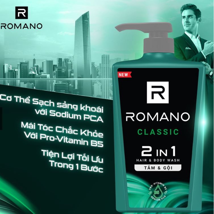 Tắm gội 2 trong 1 hương nước hoa Romano 2in1 650g/chai