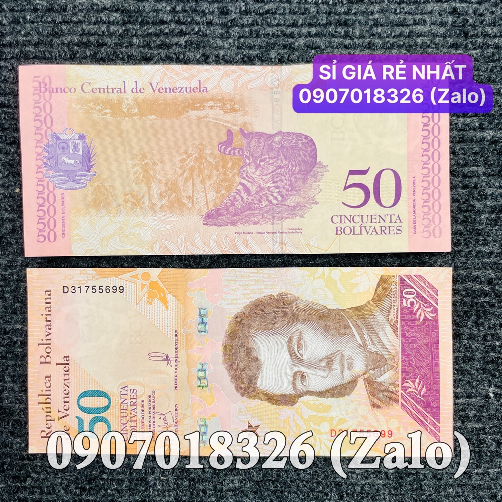 Combo 5 tấm tiền lì xì hình Mèo 50 Bolivares Venezuela + bao lì xì 2023, tặng bao lì xì