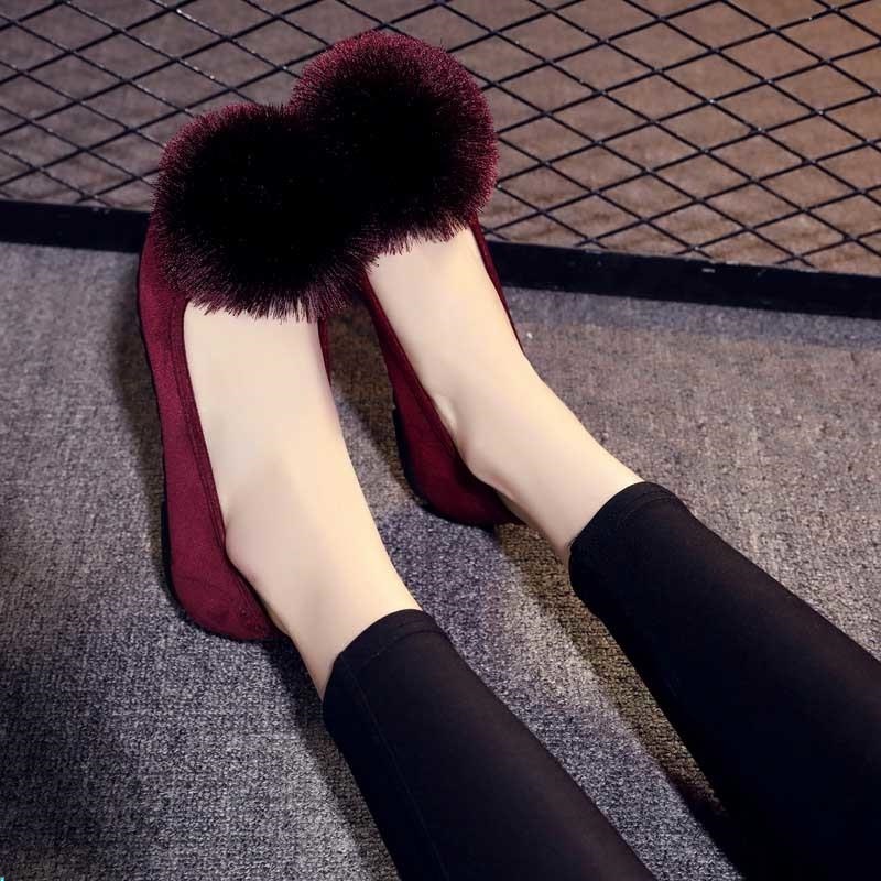 Giày Búp Bê Đế Bằng Phối Lông Mềm Mại Thoáng Khí Thời Trang Cao Cấp Cho Nữ