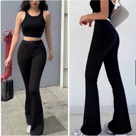 Quần Ống Loe Bigsize Cạp Cao Lưng Chun  Chất Umi Hàn Co Dãn MÃ QOL