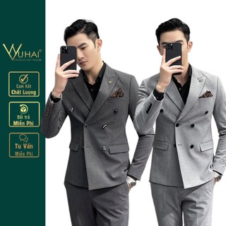 Bộ vest nam Hàn Quốc 6 cúc 2 màu xám/ghi-Hai TaiLor
