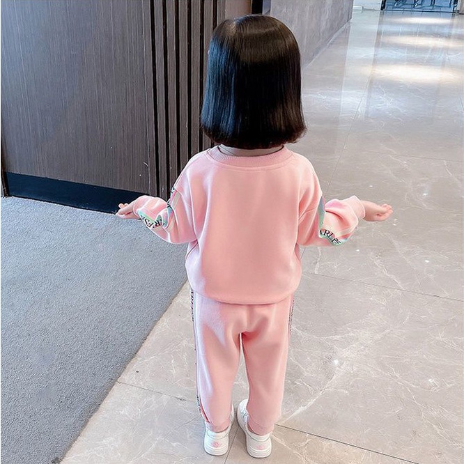 Bộ nỉ bé gái DINOKING Bộ quần áo dài tay cho bé nỉ da cá phong cách thể thao thu đông 2022 trẻ em 2- 8 tuổi DB22