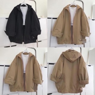 Áo Khoác kaki nữ có mũ, Áo bomber Jacket nữ form rộng