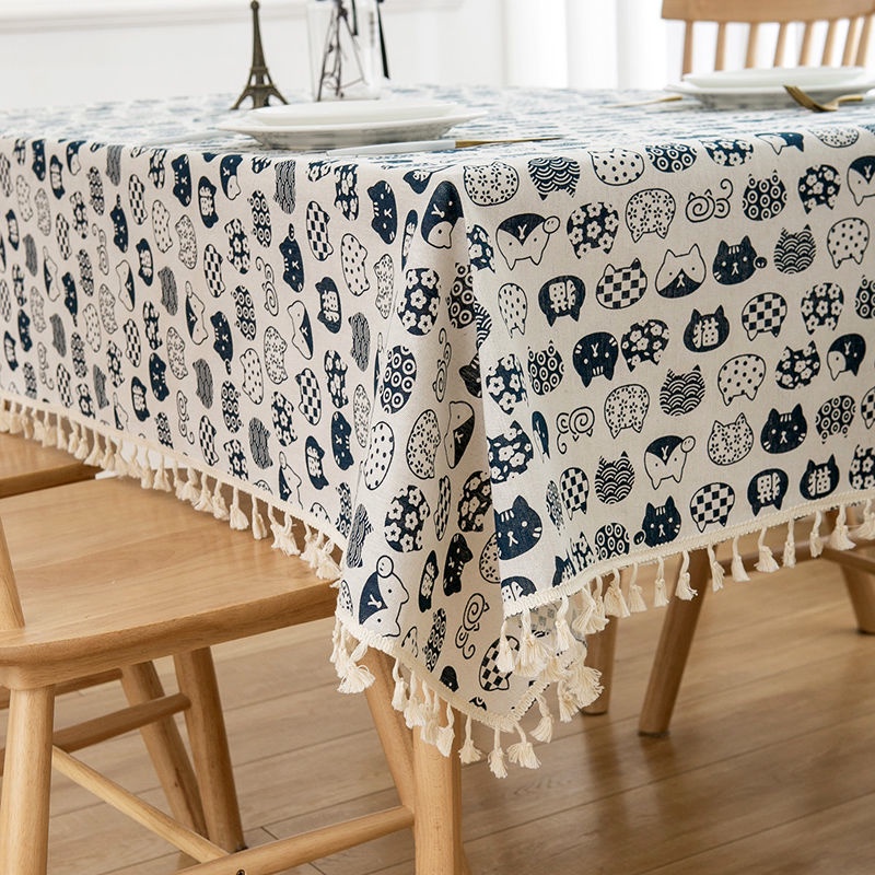 Khăn Trải Bàn Ăn Vải Cotton Lanh Kẻ Sọc Ca Rô Kiểu Vintage Dễ Thương