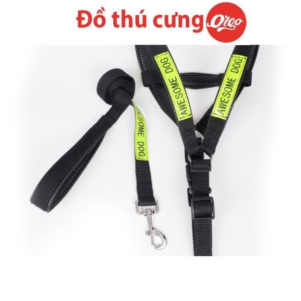 Bộ Dây dắt chó lớn Orgo kèm Yếm ngực POLICEDOG có phản quang (thường dùng cho chó nghiệp vụ)