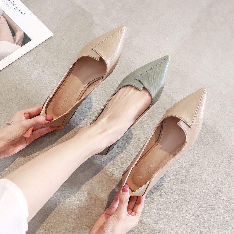 Hong Kong Premium shoes Giày Cao Gót Da Mềm Mũi Nhọn Thời Trang Công Sở Thanh Lịch Cho Nữ