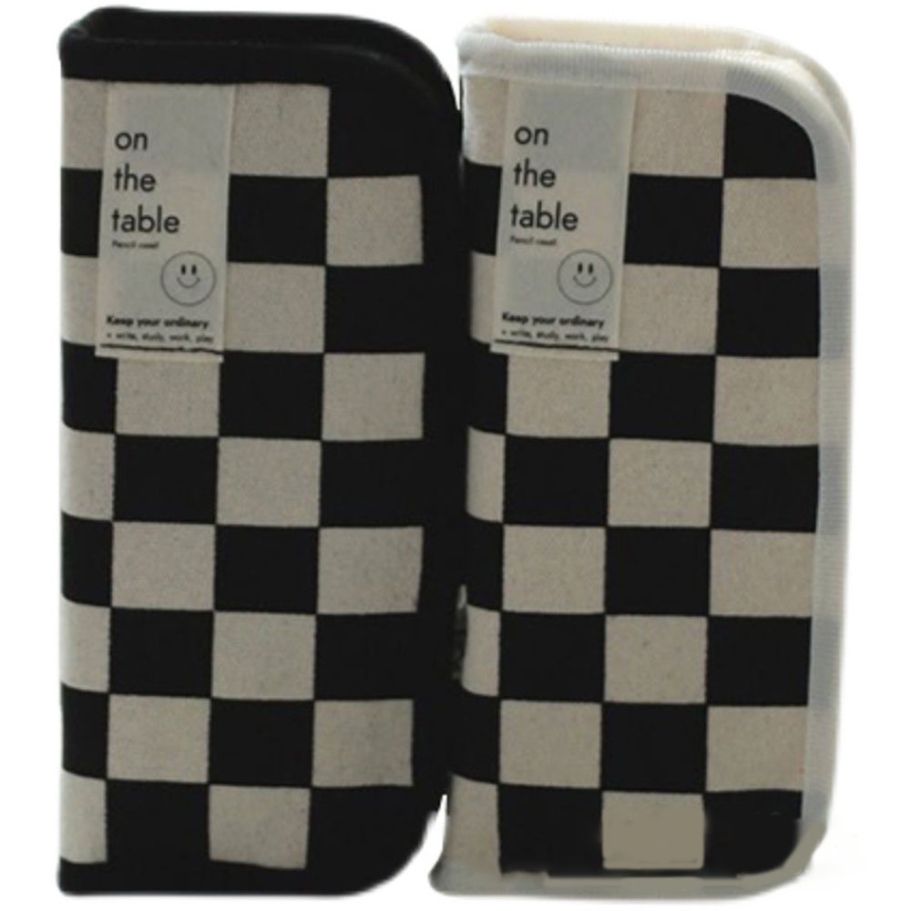 Túi Đựng Bút Họa Tiết Sọc Caro Trắng Đen Sức Chứa Lớn Tiện Dụng Cho Học Sinh