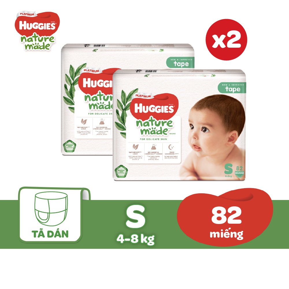 [HUGFEB15 -10% max 60k đơn 400k] Combo 2 Tã Dán Huggies Platinum Nature Made Size S82