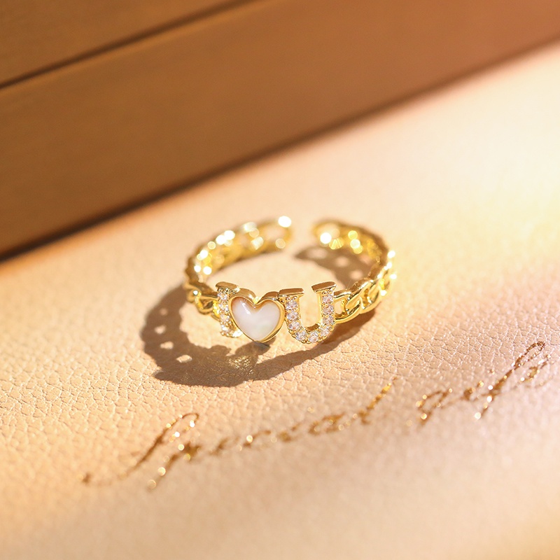 [Jiudolan] Nhẫn Hình Trái Tim Và Chữ LOVE Mạ Vàng Thời Trang Cho Nữ