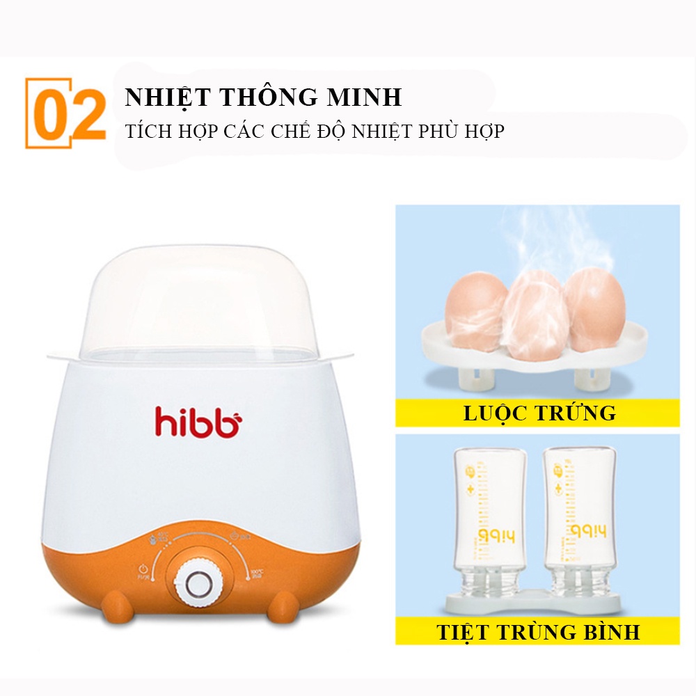 Máy hâm sữa và tiệt trùng đa năng HIBB 4 trong 1 có đầy đủ tính năng hâm nóng hai bình sữa có thể sử dụng cùng lúc