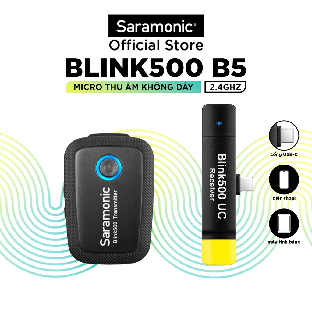 Micro Thu Âm Không Dây Saramonic Blink500 B5 - Cổng Type-C, Dành Cho Điện Thoại Android - Bảo hành 24 tháng chính hãng