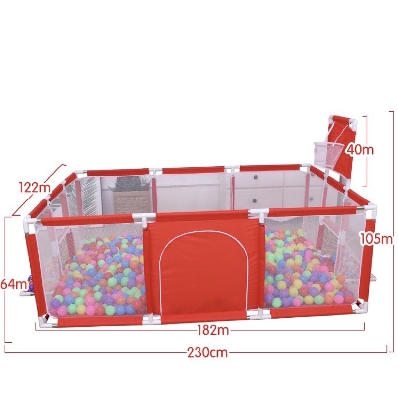 [Tặng bóng] Quây bóng, quây cũi nhà bóng cho bé có sọt bóng rổ kích thước 1m2x 2m3