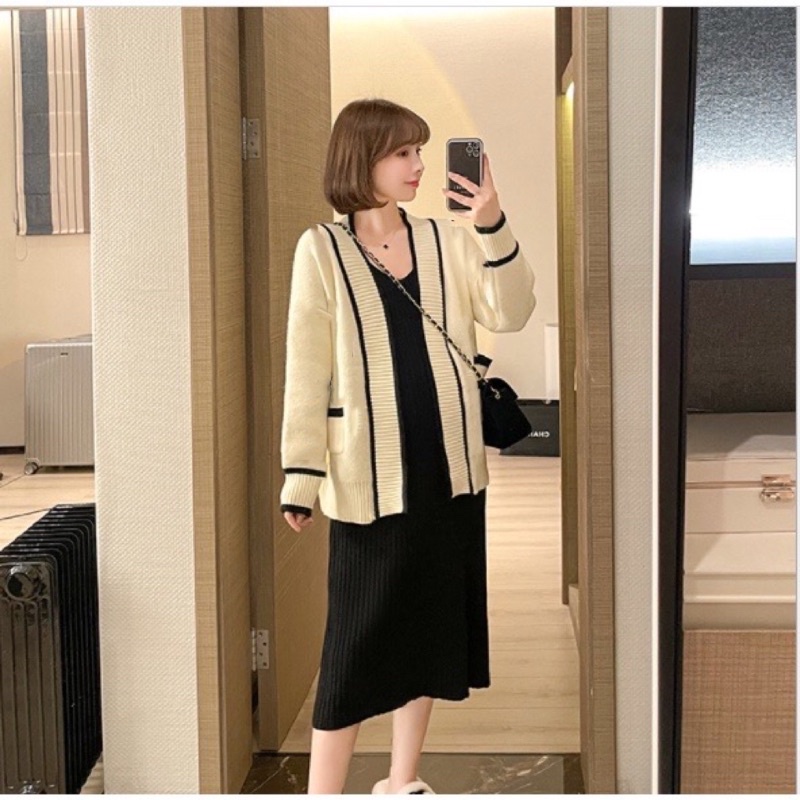 Áo Khoác Bầu Và Sau Sinh Cardigan Len Sọc  Thiết Kế Cao Cấp ( Kèm Video + Ảnh Thật )