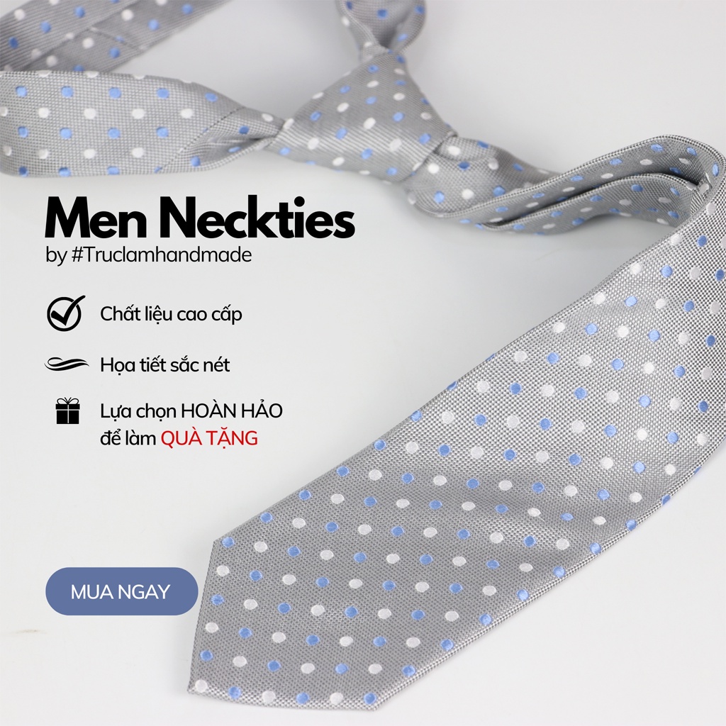 Cà Vạt Lụa 8cm Cho Nam Cao Cấp Họa Tiết Sang Trọng Bạch Kim Chấm Bi MS14 - Trúc Lâm Handmade