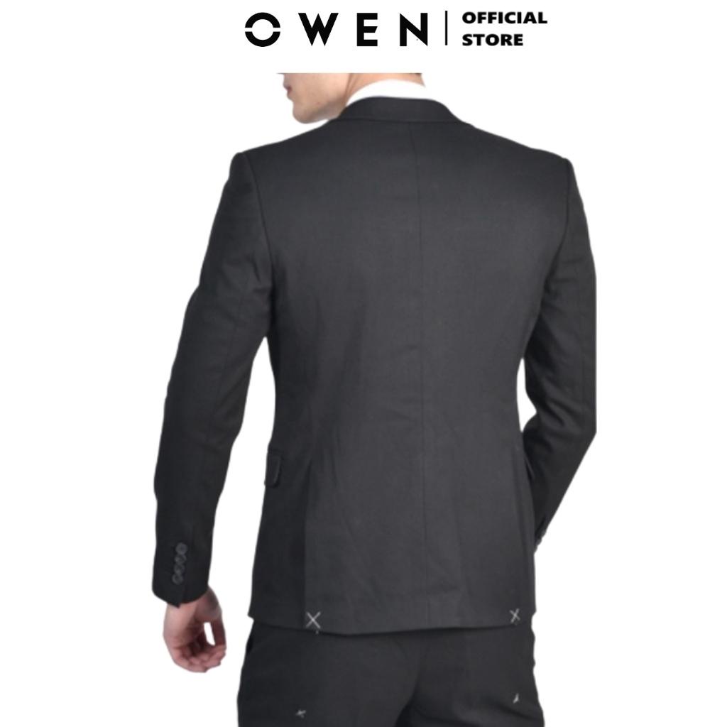 Áo Vest Bộ Suit Comple Veston Công Sở Nam Owen VES220959 Màu Đen Trơn Vải Polyester Cao Cấp Dáng Suông 1 Cúc Tà Xẻ Hông