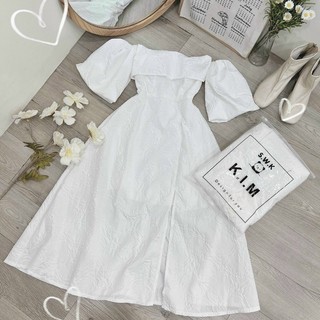 đầm gấm cúp ngực tay bồng